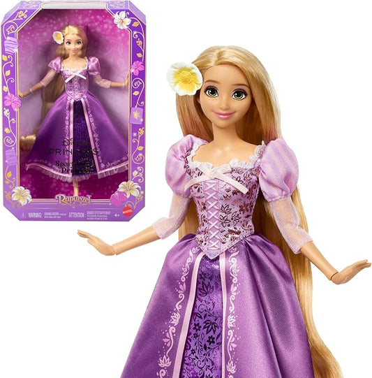 Mattel Disney Princess Rapunzel Sparkling Princess Fashion Doll with Long Hair, Removable Dress & Flower Hair Accessory, Inspired by Tangled Movie