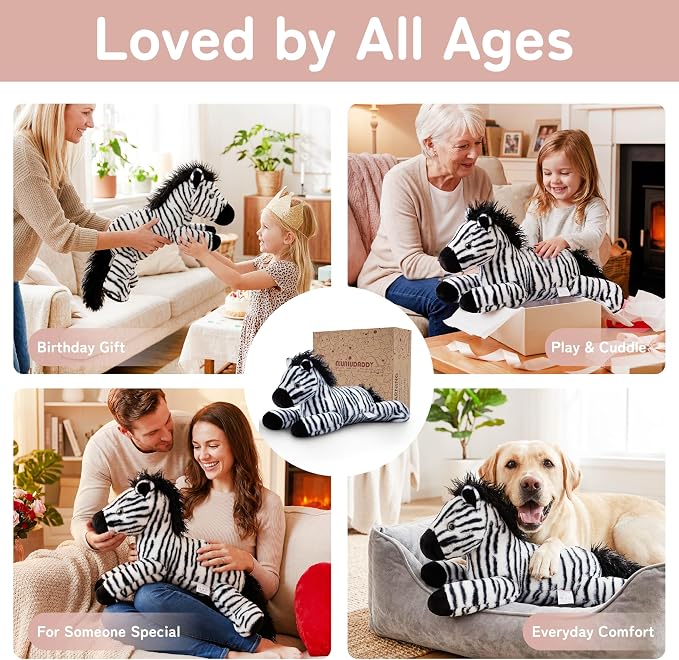 Niuniu Daddy 20" 3.3 lb Weighted Zebra Stuffed Animal for Adults Kids, Giant Large Soft Body Pillow Plush Toy for Sleeping Huggable, Gift for Everyday Comfort