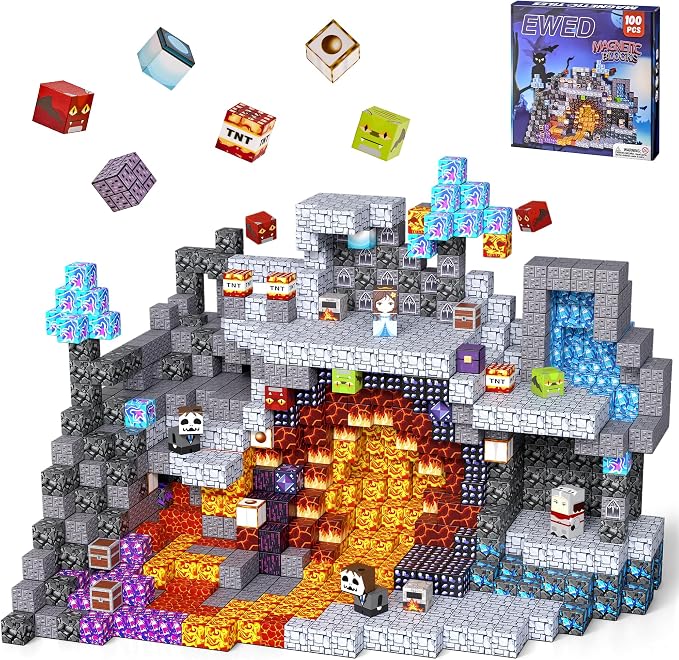 100PCS Magnetic Blocks, Magnetic Building Blocks Cubes Tiles, STEM Educational Stacking Magnets School Game Toys for Kid Ages 3 4 5 6 7 8 9 10 11 Birthday Party Supplies Gifts for Boys and Girls