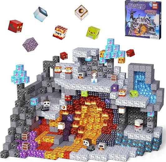 100PCS Magnetic Blocks, Magnetic Building Blocks Cubes Tiles, STEM Educational Stacking Magnets School Game Toys for Kid Ages 3 4 5 6 7 8 9 10 11 Birthday Party Supplies Gifts for Boys and Girls