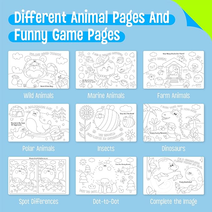 SpriteGru Coloring Activity Book, 30 Dry-Erase Pages Animals to Color, Fun & Creative Coloring Pages for Toddlers, Kids, Teens, Adults, Reusable Activity Pad for Road Trip, Travel, at Home