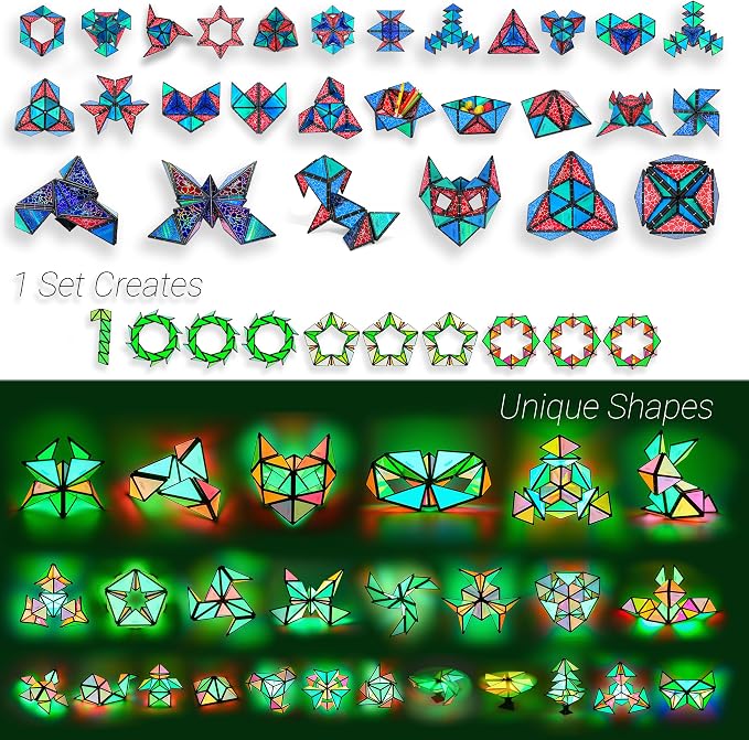TOSY Magnet Pyramid - 1 Fidget Cube Transforms into 1 Billion Shapes, 243 Rare Earth Magnets, Glowing, Holographic Design, Spinner Accessory, Gift for Christmas Birthday (Set of 1 Stone 1 Glow)