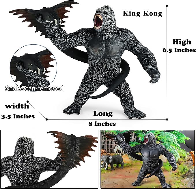 Gorilla Toy Model, Black Gorilla with Snake Action Figures | Wildlife Toys Set, Kids Gift, Play or Decor