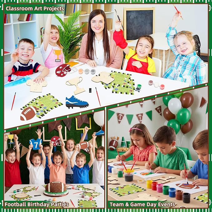 Bafeil 24 Set Football Party Favors Wooden Painting Crafts Kit, Sports-Themed First Year Down Birthday Party Decorations, American Rugby Crafts DIY, Return Gifts Goodie Bag Classroom Prizes