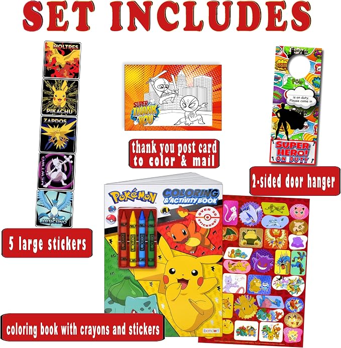 Bendon Pokemon Stickers Activity Set with Pokemon Coloring Book with Stickers, Reward Sticker Set, Craft Door Hanger