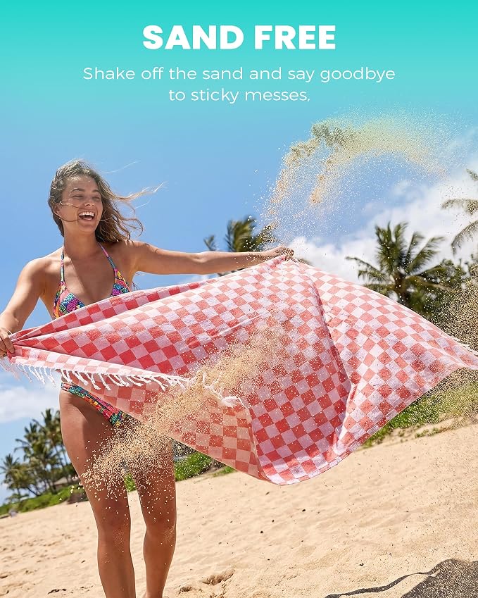 2 Packs Checkered Plaid Beach Sarong Turkish Towel Pareo Women Boho Swimsuit Coverup Maxi Bikini Cover Up Swim Tie Skirts Bath Suit Cruise Carnival Ship Essentials Packing List Accessories Vacation