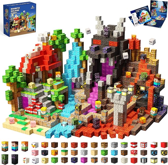400PCS Magnetic Blocks, Magnetic Building Cube Set for Kids Ages 3+, Constructions STEM Stacking Tiles Toy Building Birthday Gifts for Boys Girls