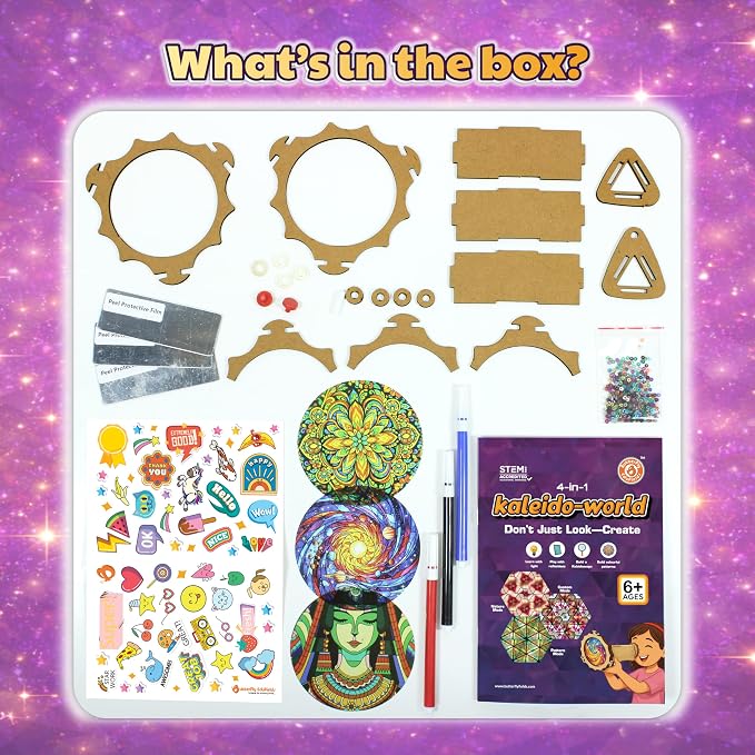 Butterfly EduFields 4-in-1 DIY Wooden Kaleidoscope Kit for Kids Ages 6-10 | Creative Arts & Crafts STEM Activity | Build Your Own Kaleidoscope | Gift for Girls & Boys