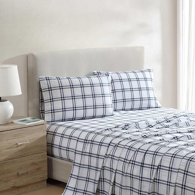 Nautica - Twin Bed Sheets, Lightweight Cotton Percale Bedding Set with Matching Pillowcase, Crisp & Cool, Dorm Essentials, Oeko-Tex Certified (Ryan Cove Plaid Blue)