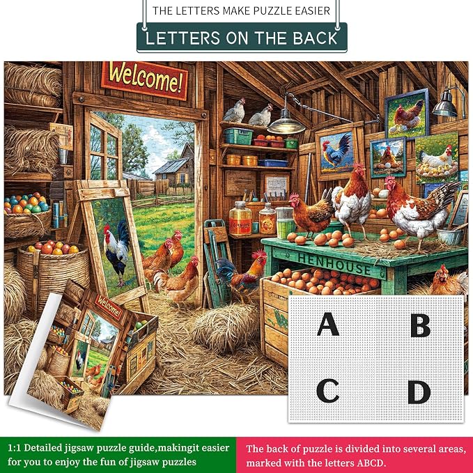 Chicken Coop Puzzles for Adults 1000 Piece, Jigsaw Puzzles for Adults, Adult Challenging Game Toys, Impossible Puzzle, Family Decoration Puzzle, Gifts for Father's Day