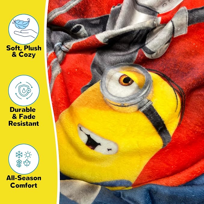 Minions & Monsters Movie Throw Blanket, Soft Cozy Decorative Blanket for Couch or Bed (Officially Licensed Product) By Franco
