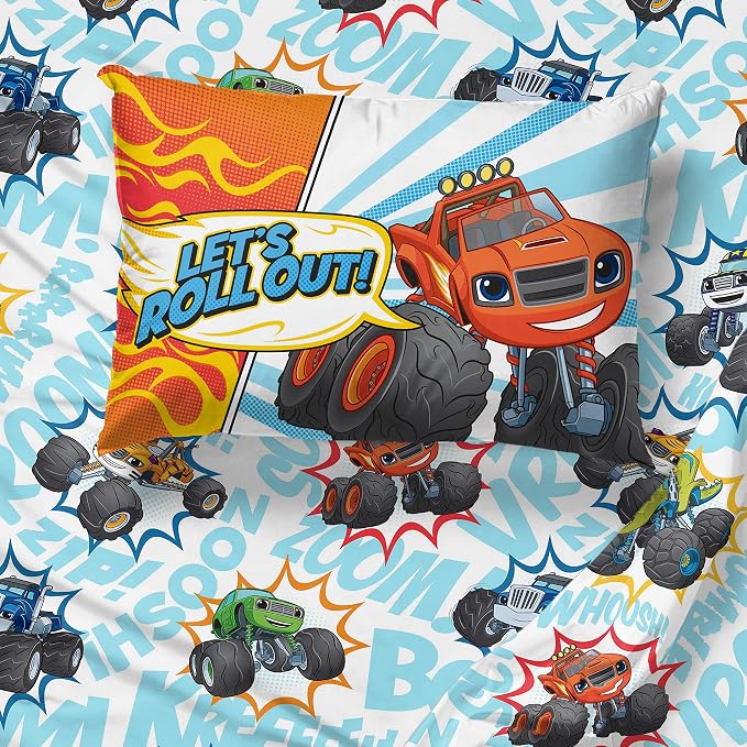 Jay Franco Blaze and the Monster Machines Off to The Races 4 Piece Toddler Size Bed Set – Super Soft Microfiber Bed Set Includes Size Comforter & Sheet Set (Official Blaze Product)