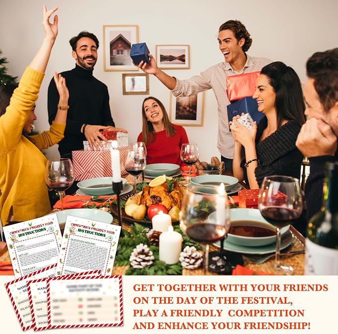 Christmas Games For Families, Christmas Friendly Feud Game, Holiday Games For Adults Large Group Party, Christmas Party Games, Christmas Trivia Card Games - a001