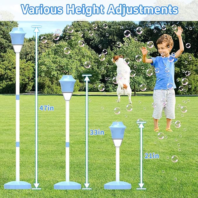 Bubble Machine for Kids, Automatic Standing Bubble Maker Machine Height Adjustable Up to 47 Inches Outdoor Battery Bubble Machine with Light/Music for Toddlers Birthday Party Gifts