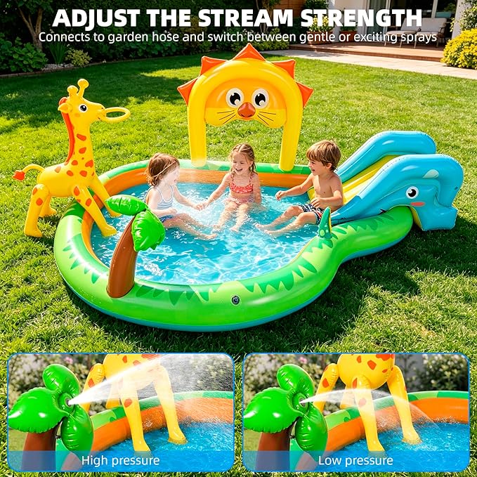 SULIFEEL 2026 Inflatable Jungle Kids Pool, Large Inflatable Toddler Happy Play Center with Water Slide & Sprinkler, 100" Blow Up Kiddie Splash Pad for Adventure Water Park, Backyard, Garden, Ages 2+