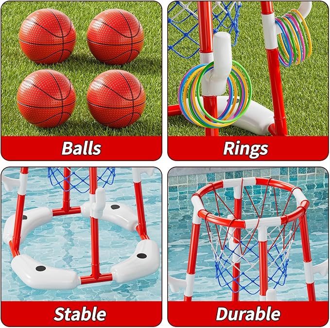 MSKOLER Pool Basketball Hoop Toys - 2 in 1 Floating Pool Toys with 4 Balls and Inflatable Pump, Indoor Outdoor Water Basketball Swimming Pool Games Gifts Toys for Kids Ages 4-8 8-12
