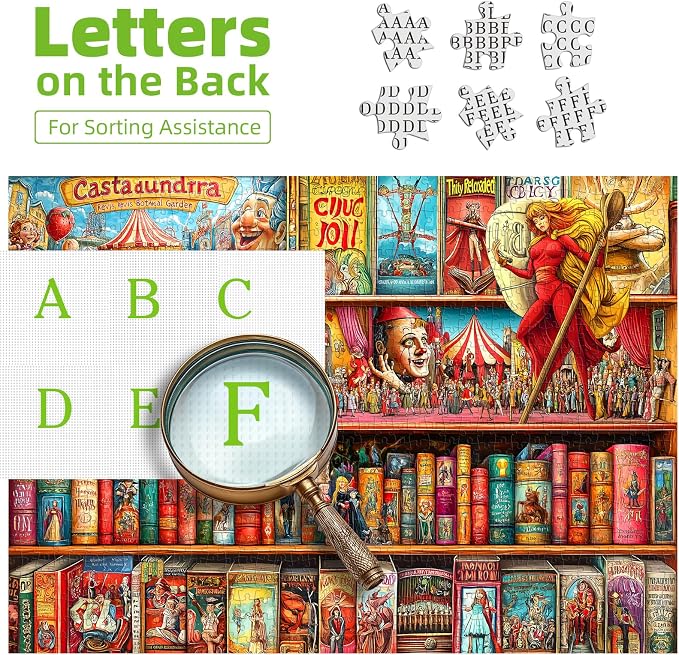 1000 Piece Puzzles for Adults Clearance, Heroes and the Circus Bookshelf House Puzzle for Adults, Challenge Art Jigsaw Puzzles, for Gift Birthday Party Games Family, 27.5X19.7 in Dust Free Puzzle