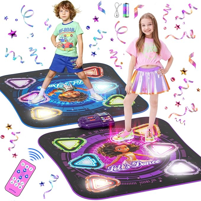 Dance Mat, 2026 Rechargeable Light-Up 2-Player Opposing Dance Pad with Bluetooth, 12-Button Music Dancing Toy, Christmas Birthday Gift for 3-12 Year Old Boys Girls