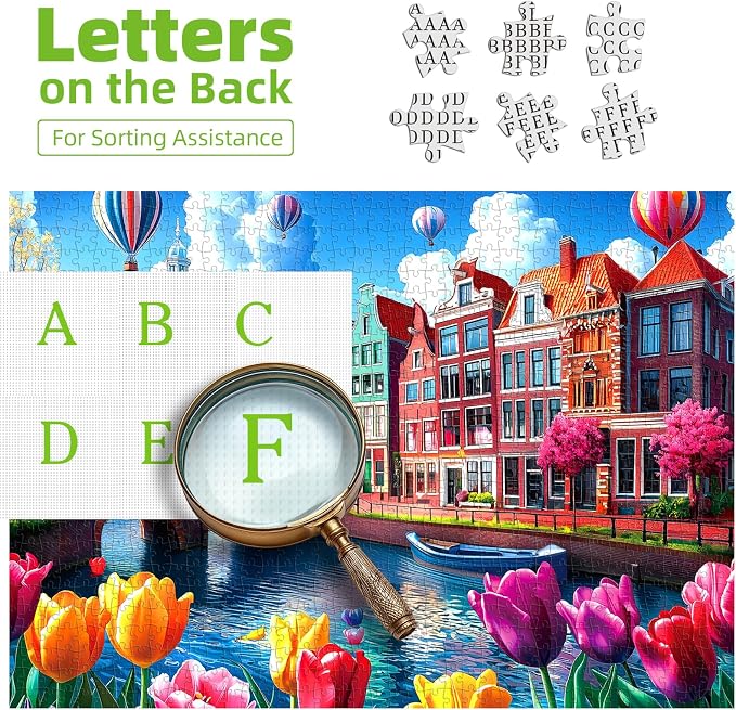 Puzzles for Adults 1000 Pieces, Amsterdam Canals-Tulip Flower, City Buildings Challenging Jigsaw Puzzles for Adults for Family Fun Challenging, Party Game Gifts Decoration, 27.5 x 19.7 inch