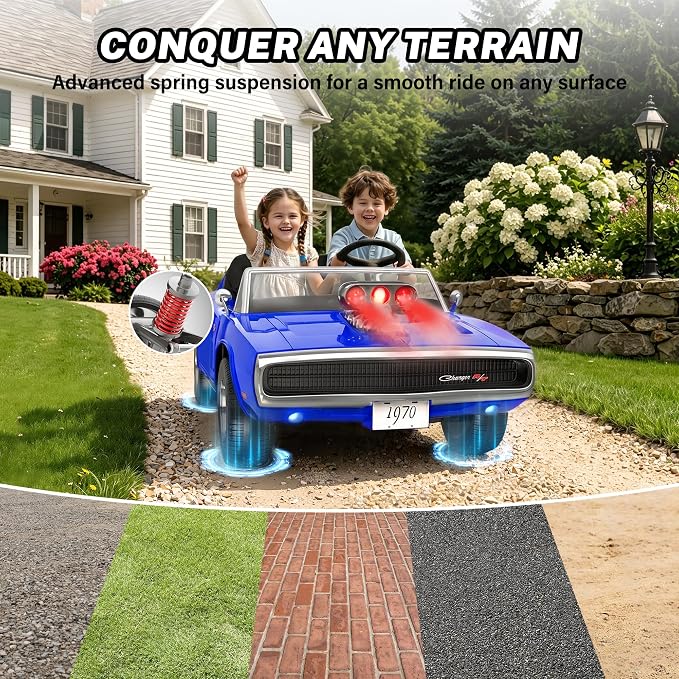 Licensed 1970 Dodge Charger 24V Ride on Toys for Big Kids, 2 Seater Ride on Car with Parent Remote Control, Dual 120W Motors, Bluetooth Music, LED Lights, Hood Supercharger with Mist, 5 MPH