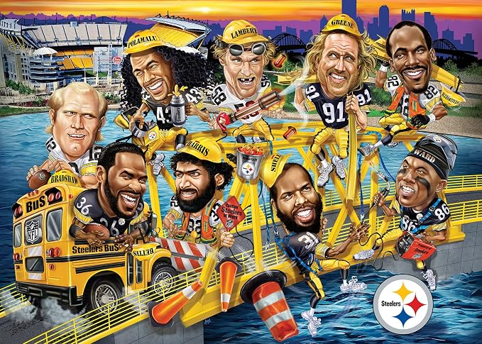 MasterPieces NFL Steelers Puzzle 500 Piece Jigsaw Puzzle, Officially Licensed Pittsburgh All Time Greats Artwork, Bold Player Caricature Design, Eco Friendly Materials, 15 x 21 Sports Collectibles