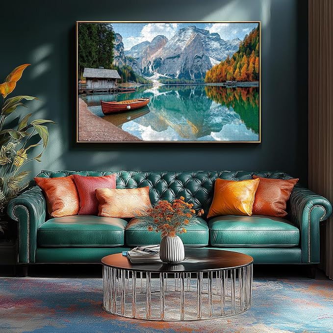 Braies Lake Jigsaw Puzzles 1000 Pieces Nature Landscape Puzzles for Adults 1000 Pieces with Letters on Back Hard Impossible Difficult Challenging Family Puzzle Mountain Lake Scenery Puzzles