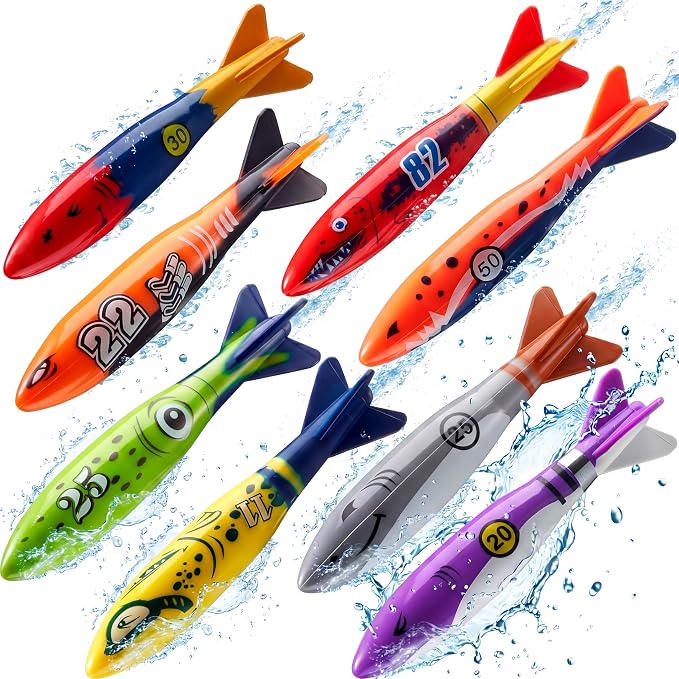 JOYIN 8 Pack Pool Toys, Shark Underwater Diving Toys, Colorful Swimming Toy Sinking Throwing for Kids Gifts Summer Swim Dive Training Water Fun Pool Games(Sharks)