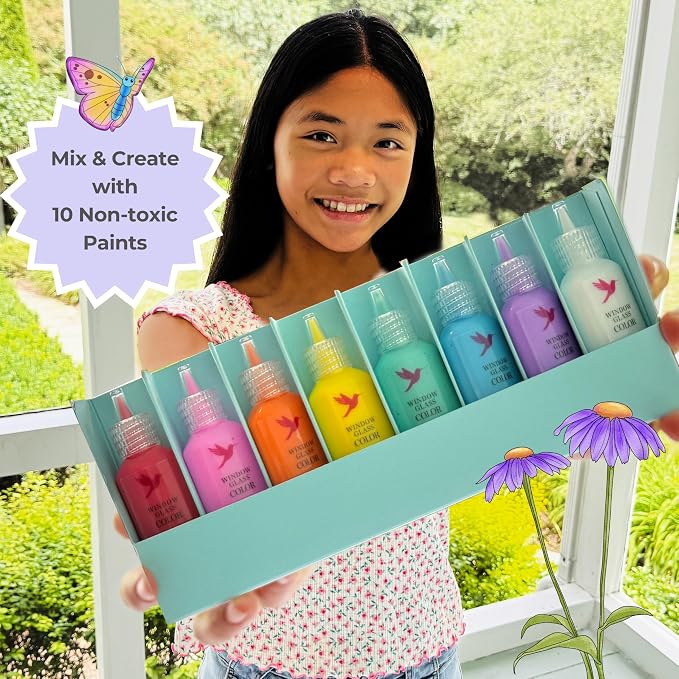 SunnyLifeStudios Butterfly Suncatcher Craft Kit for Kids – Stained Glass Window Art Kit with Activity Book & Paint Set | DIY Craft Gift Ages 8–12+