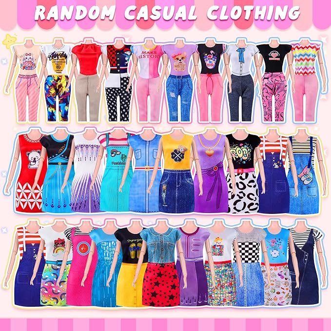 135 Pcs Doll Clothes and Accessories with Doll, Princess Gowns, Fashion Dresses, Slip Dresses, Top, Pants, Jumpsuit, Swimsuits, Shoes, Hangers, Doll Dress up Toys for Girls Kids Toddlers Toy Gifts