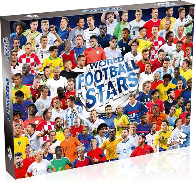 Winning Moves Games World Football Stars 1000 Piece Jigsaw Puzzle, Featuring Harry Kane, Pelé, Maradona, and More, for Ages 4 Plus