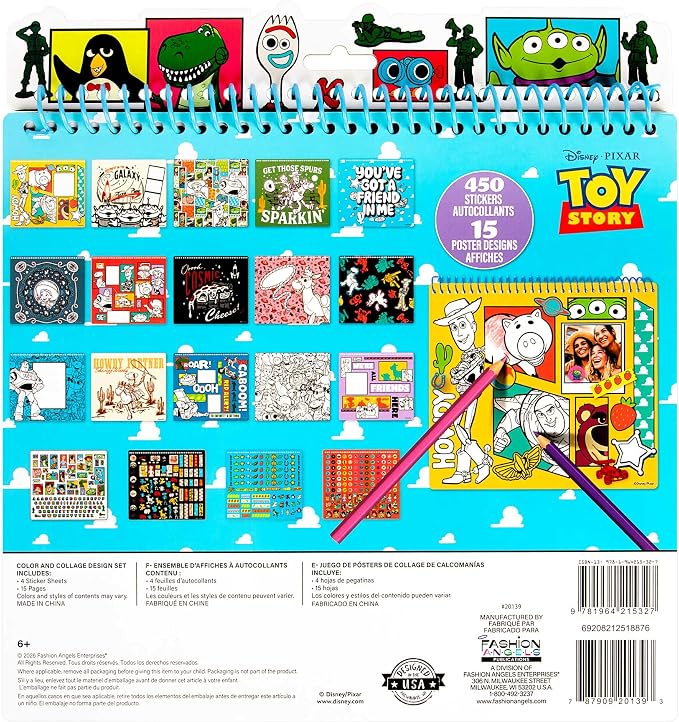 Fashion Angels Disney Pixar Toy Story Color & Collage Portfolio Set, Includes 15 Posters & 450 Stickers, Creative Art Activity Kit for Kids Ages 6+
