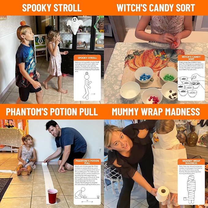 Funwares Halloween Spooky Edition, 100 Minute of Fun Games - Minute to Win It Family Party & Travel for Kids & Adults, 2-12 Players! Play with Everyday Household Items.