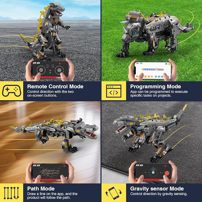 ADUSRIZ Dinasour Toys for Kids Building Set, 935 PCS App & Remote Control Robotics Kit, 5-in-1 Tyrannosaurus/Triceratop/Crocodile/Robot/Monster STEM Toys for Boys Girls Age 6 7 8 9 10 11 12+ Year Old