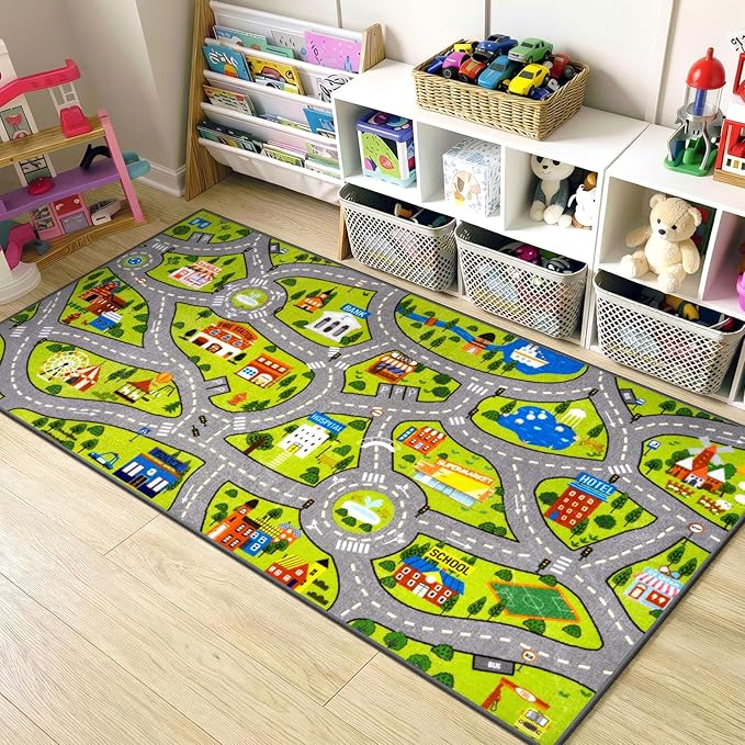 STARUIA Washable Kids Rug Play Mat - Non-Slip Car Rug for Toddlers, Fun Learning City Road Rugs Car Mat for Kids Playroom, Kid Area Carpet for Bedroom Classroom, 79"x39"