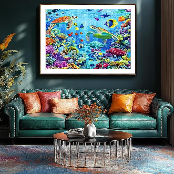 500 Piece Jigsaw Puzzles for Adults Ocean Reef Underwater Scene with Sea Turtles & Tropical Fish Puzzle for Seniors Family Challenging Puzzle with Letters on Back Perfect for Game Night (23"X15")