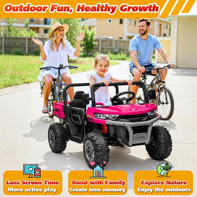 Joyracer 4WD 24 Volt Ride on Toys, 800W Ride on Truck for Kids, 2 Seater Power Car Wheels w/Dump Bed & Shovel, Ride on UTV w/Remote Control, Bluetooth, LED Lights, Pink