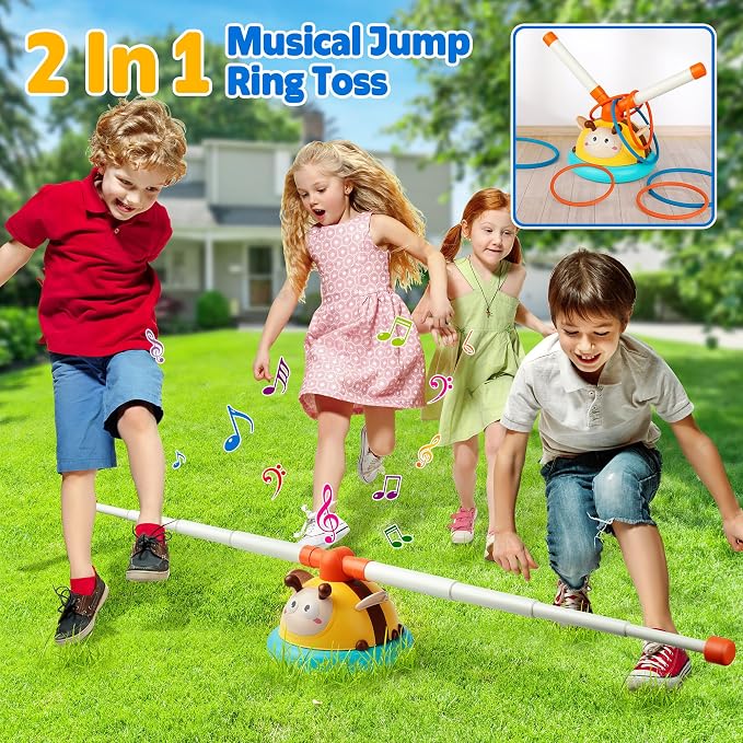Billeeit 2-in-1 Musical Jump and Toss Ring Game Toy, Indoor and Outside Jump Toy for Kids Ages 4-8 and Toddler 1-3, 3-5, Christmas Boys and Girls Birthday Gift w/4 Speeds and Remote Control