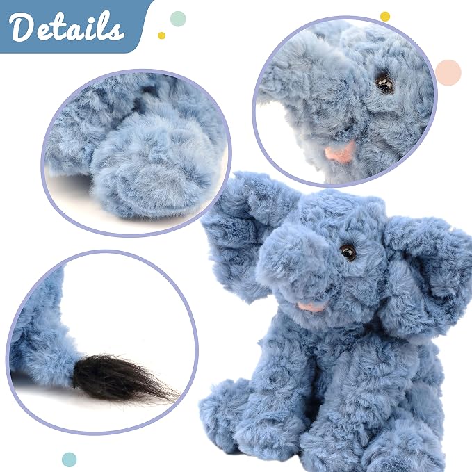 Hopearl Adorable Plush Calf Elephant Toy Floppy Elephish Ultra Soft Haggable Stuffed Animal Holiday Birthday Gift for Boys Girls Kids Toddlers, Blue, 9''
