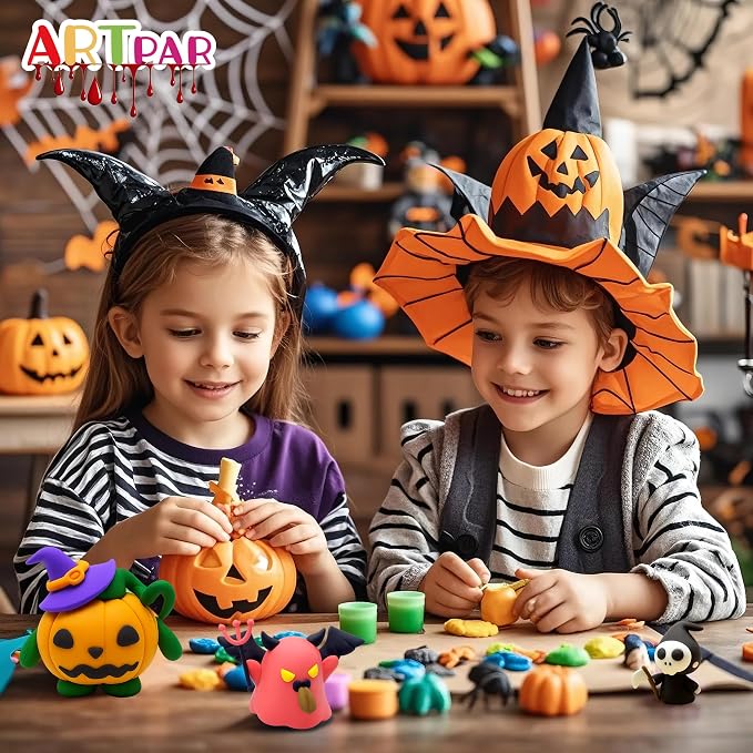 ARTPAR Halloween Crafts for Kids,Air Dry Clay Crafts Kit,12 Boxes Modeling Magic Soft Clay Art Sculpting Supplies,DIY Molding Clay Kit Hallowmas Pumpkin Party Favors for Boys & Girls Age 3-12