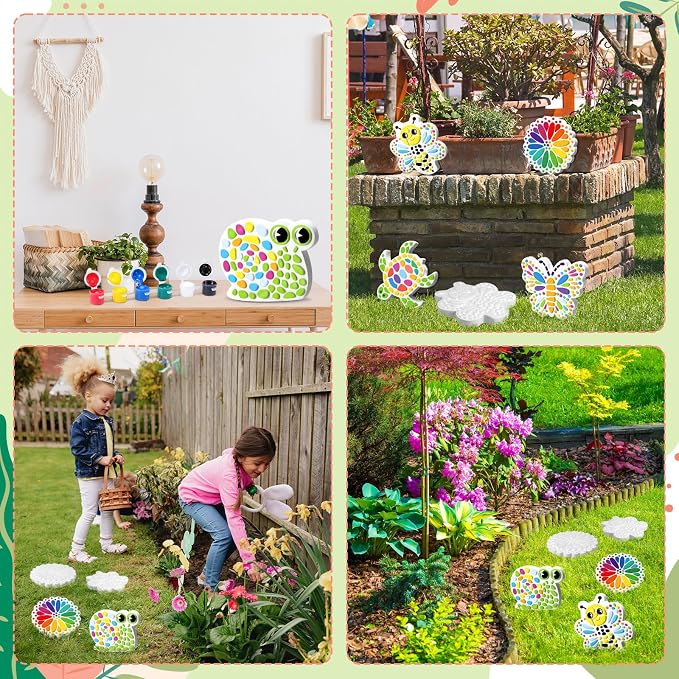6 Pack Stepping Stone Ceramic Kit for Kids Paint Your Own Plaster Stones Arts and Crafts Handprint Garden and Summer DIY Craft Pottery Outdoor Painting Gifts for Kids Ages 4-12