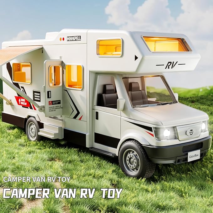 Camper Van Adventure Toy —— Vacation Toy Push and Go RV Toy with Light and Sound, Camper Van Gifts for Kids, Boys and Girls Age 3+