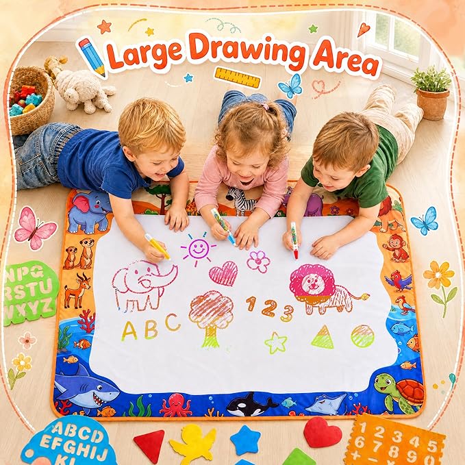 Water Doodle Mat: Toddlers Coloring Drawing Mat Kids Educational Learing Toys for Age 3 4 5 6 7 8 Year Old Boys Girls Gifts - Indoor Outdoor Play Mat Games Activity Holiday Christmas Birthday Gifts