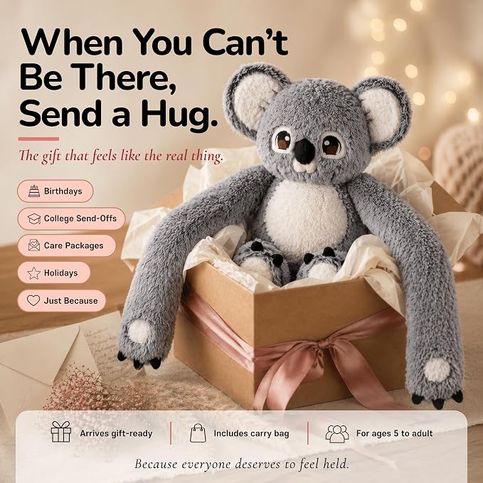 Huggle Healers Weighted Stuffed Animals for Adults, Teens and Kids - 36 Inch Long Plush Arms Grey Stuffed Animal for Hugs - 4.5lb Koala Plushies - Noa Koala