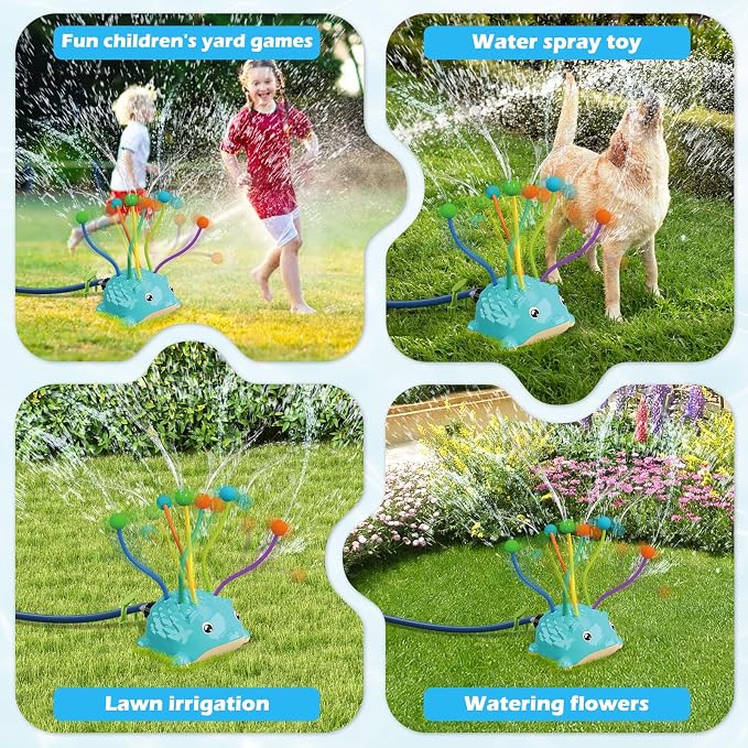 Kids Water Sprinkler Toy, 360° Outdoor Splash Sprinkler with Wiggling Water Arms, Fun Backyard Summer Water Toy for Toddlers, Boys and Girls, Easy Hose Connection for Lawn, Garden and Pool Party