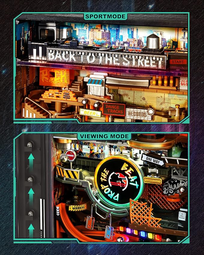 ROKR 3D Puzzles Marble Run Parallel World 2in 1,The Future City+Hip-Hop Street