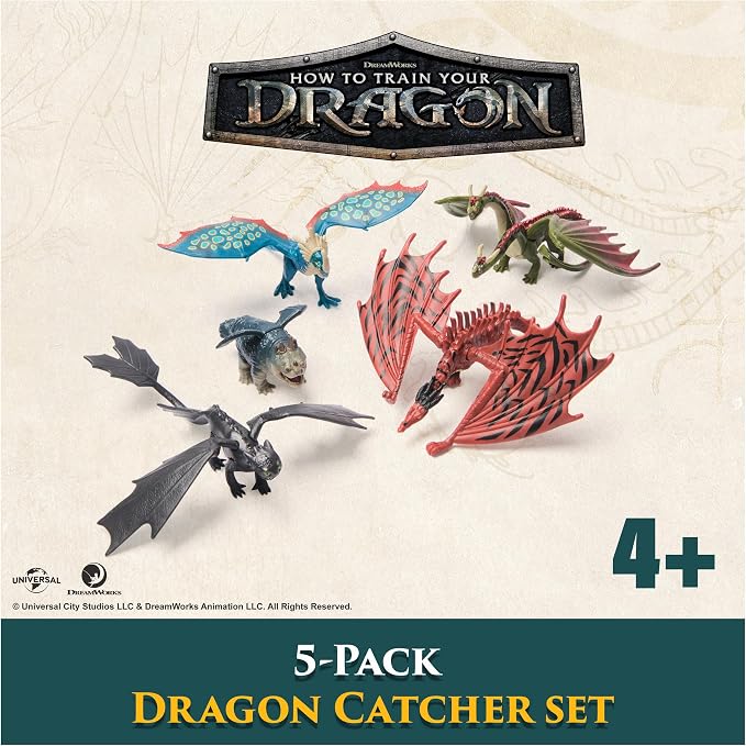 DreamWorks Dragons, 5-Pack Dragon Catcher Set with Hiccup’s Mangler Net Launcher, Kids Toys for Boys & Girls Ages 4 and up