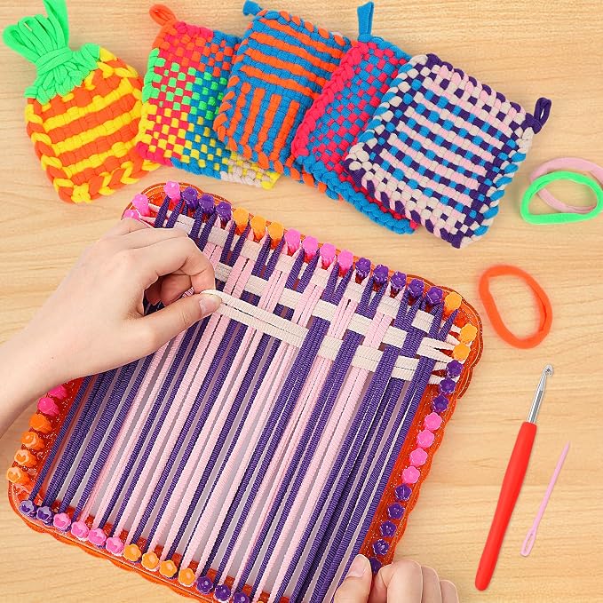 Upgraded Frame Weaving Loom Kit for Kids, Beginner Crochet Kit with 224 Loops, DIY Arts and Crafts Potholder Loom Knitting Projects, Toys for Ages 6-12, Ideas Birthday Gifts for Girls 7 8 9 10 11 13