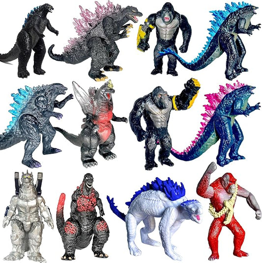 TwCare Set of 12 Godzilla x Kong: The New Empire, Dinosaur Dragon Toys Action Figures, Evolved Basic Exquisite Battle Roar B.E.A.S.T. Glove Shimo Frost Bite Mecha King Ghidorah Cake Toppers Pack