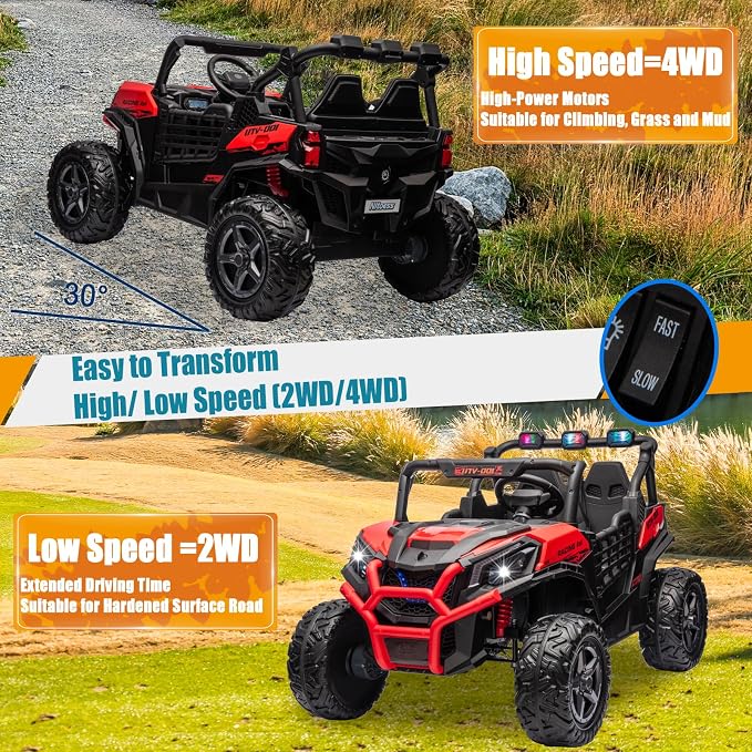 4WD UTV 24V Ride On Toys for Big Kids Ride On 2 Seater Ride On Toys Kids | 2 Seater Ride On Car for Kids Side-by-Side UTV Electric Cars for Kids Electric Ride Car Ride On Toys for Kids 4-8