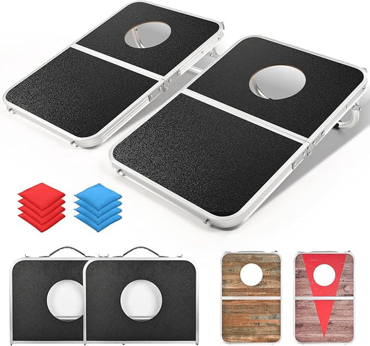 ROPODA Portable Cornhole Board Set,24x16 / 30×20in Corn Hole Games for Adults with 8 Bean Bags, Lightweight Aluminum Alloy Edging Cornhole Set for Outdoor Games, Beach and Tailgates